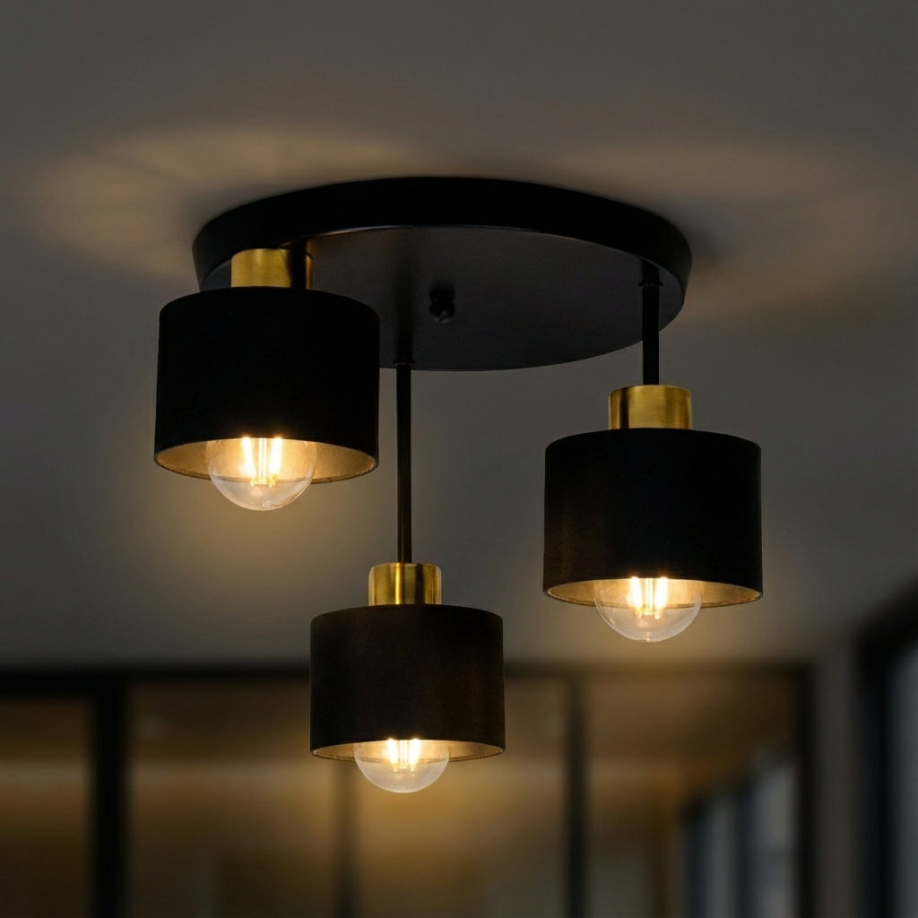 Ceiling Lamp 3 Lights Black Gold Metal E27 Ø30cm Modern Design | Sansoti