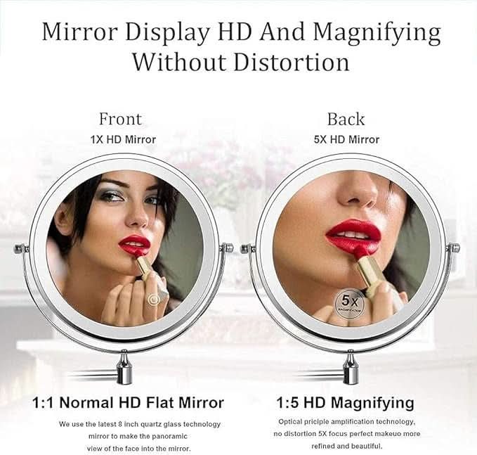 Illuminated Rechargeable Dimmable 20cm Magnifying Makeup Mirror, Bathroom Vanity Mirror | Sansoti