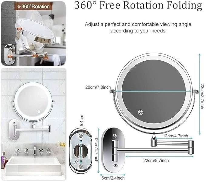 Illuminated Rechargeable Dimmable 20cm Magnifying Makeup Mirror, Bathroom Vanity Mirror | Sansoti