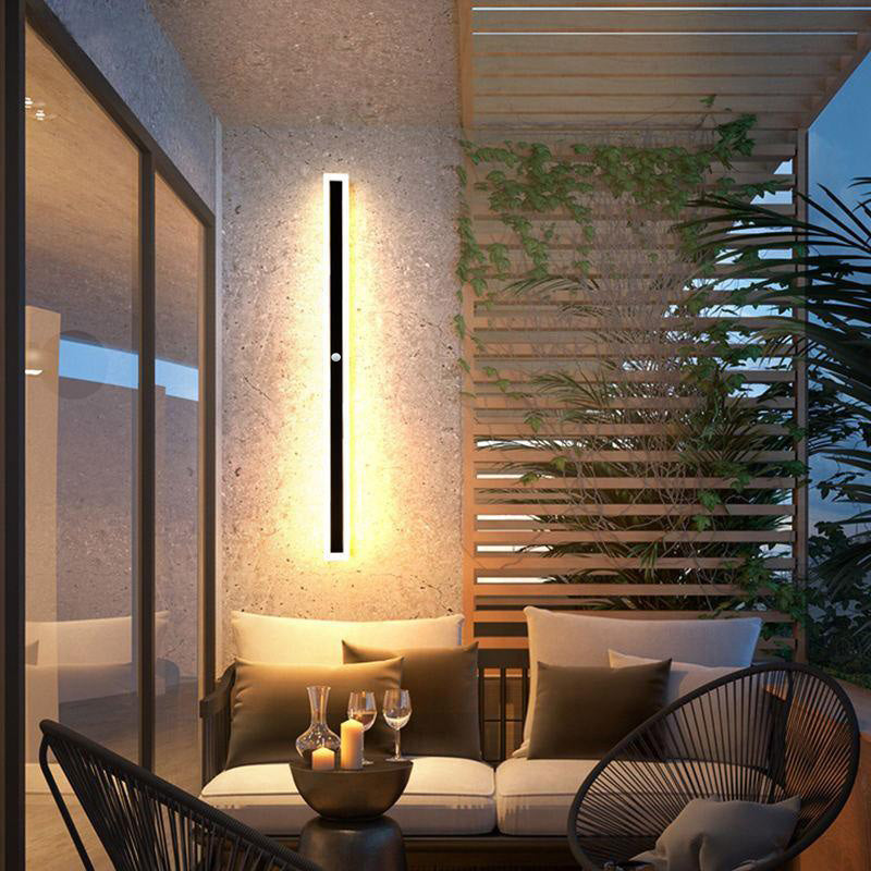 Lámpara de pared exterior LED lineal, negra, acrílico, IP65, regulable, jardín, fachada, moderna | Sansoti