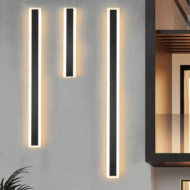 Lámpara de pared exterior LED lineal, negra, acrílico, IP65, regulable, jardín, fachada, moderna | Sansoti