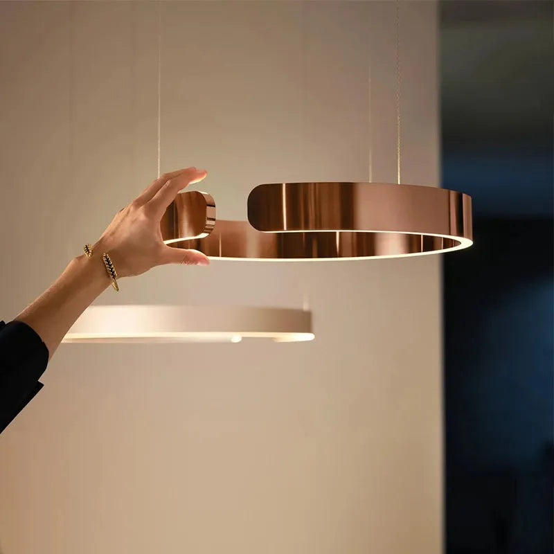 Floating LED Ring Light Minimalist Modern Metal Dimmable Pendant Light Bedroom Living Room Dining Room Ceiling | Sansoti