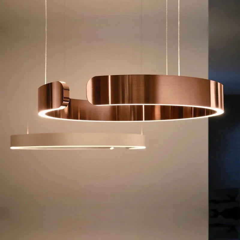 Wisząca lampa pierścieniowa LED Minimalistyczna Nowoczesna Metalowa Ściemniana Sypialnia Salon Jadalnia Sufit | Sansoti