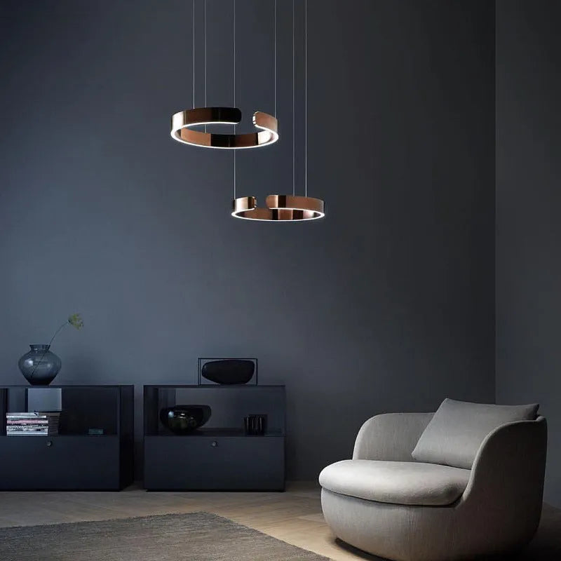 Floating LED Ring Light Minimalist Modern Metal Dimmable Pendant Light Bedroom Living Room Dining Room Ceiling | Sansoti