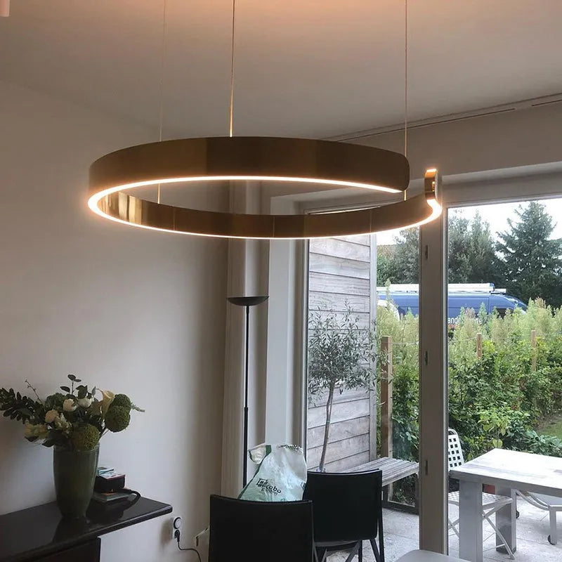 Floating LED Ring Light Minimalist Modern Metal Dimmable Pendant Light Bedroom Living Room Dining Room Ceiling | Sansoti