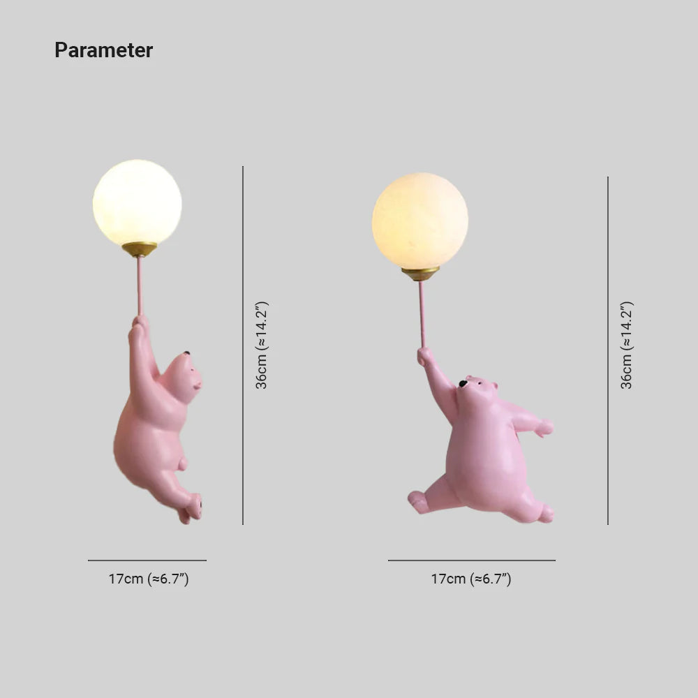 Bear-Shaped Wall Lamp with LED Balloon, Acrylic, White Blue Pink, for Children's Room, Bedroom, Nursery, Reading Lamp | Sansoti