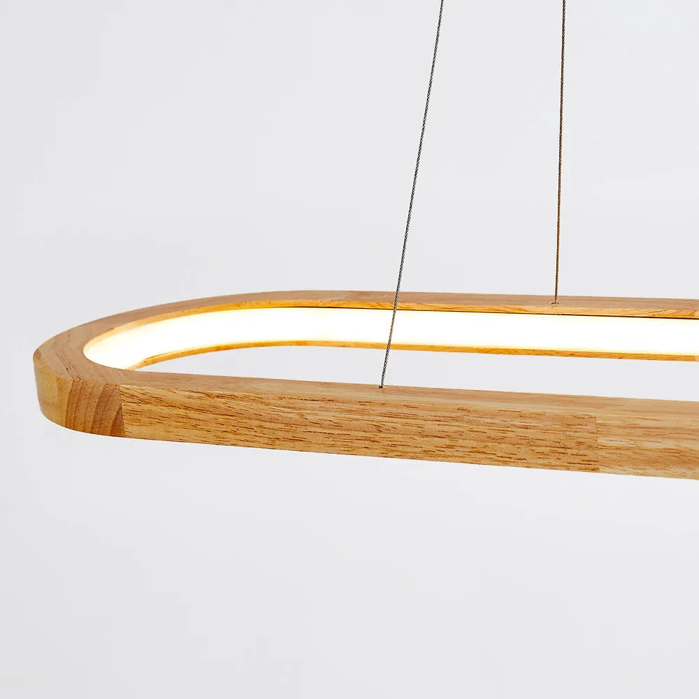 Ovale Houten Hanglamp met LED Verlichting voor Eetkamer Woonkamer Keuken Scandinavisch Design Warm Licht | Sansoti