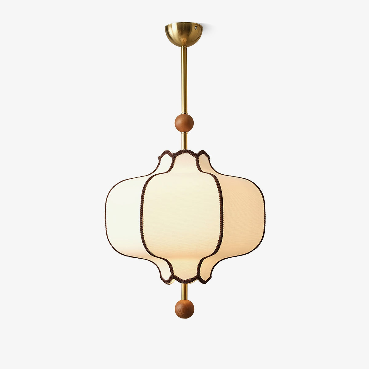 Stoff-Hängeleuchte in Laternenform – Rahmen in Walnuss oder Gold – 25 bis 50 cm – Deckenleuchte im skandinavischen Design | Sansoti