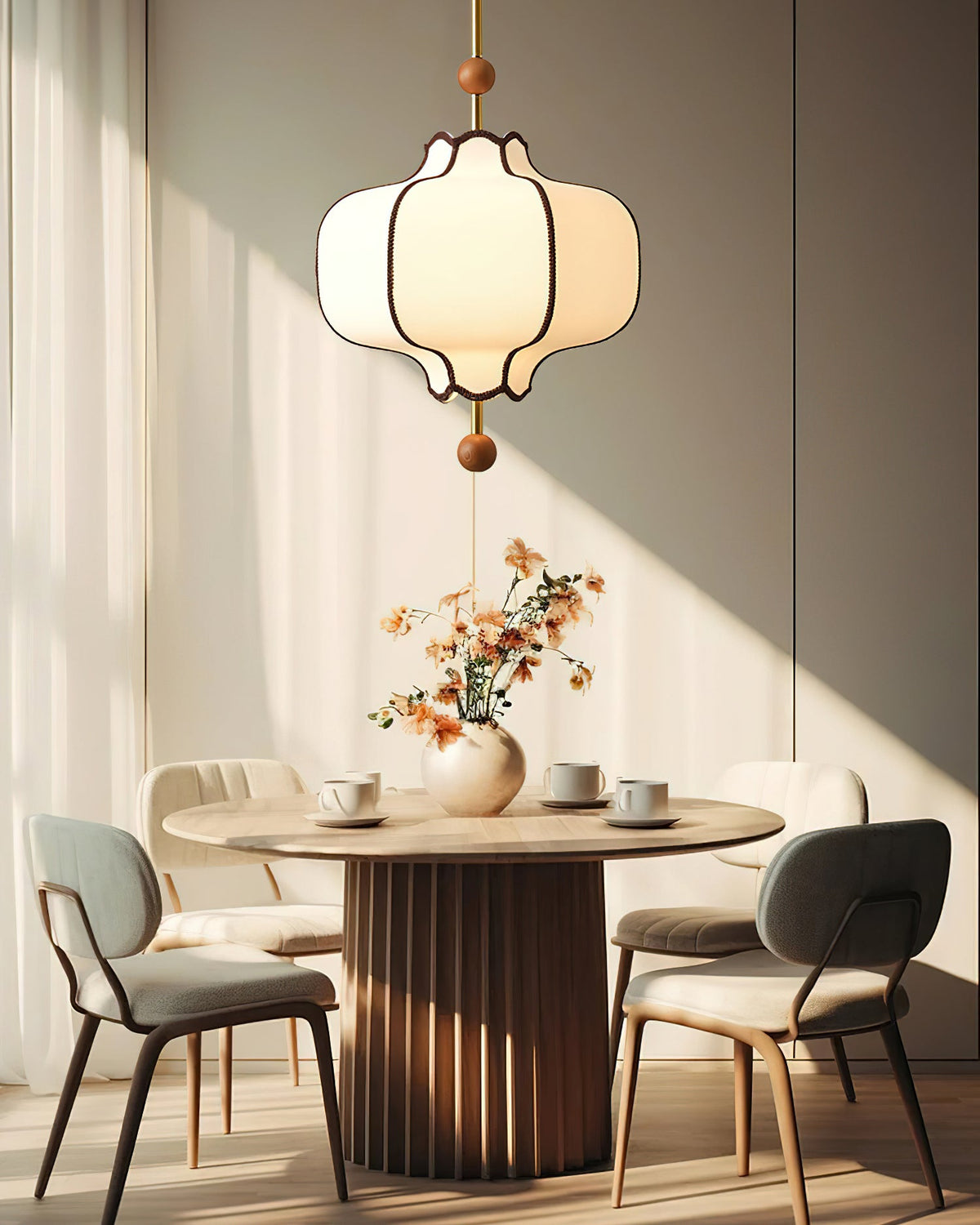 Stoffen Hanglamp met Lantaarnvorm – Walnoot of Goud Frame – 25 tot 50 cm – Scandinavisch Design Plafondlamp | Sansoti