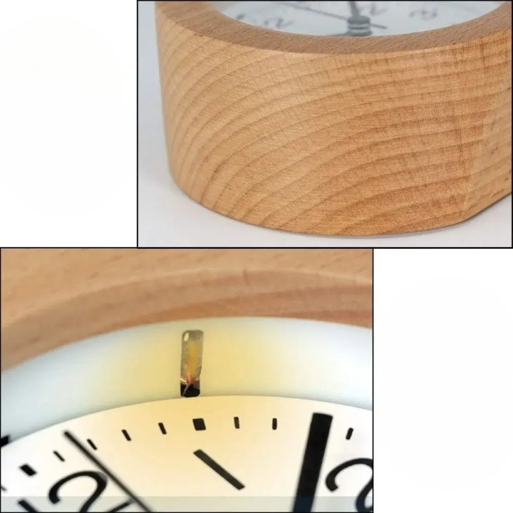 Silent Beechwood Alarm Clock with LED Night Light Analog Quartz with Snooze Function | Sansoti