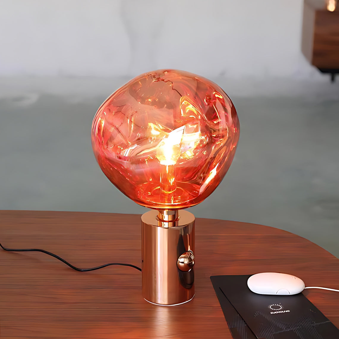 Table Lamp with Melted Lava Texture in Gold, Rose Gold or Silver | Sansoti