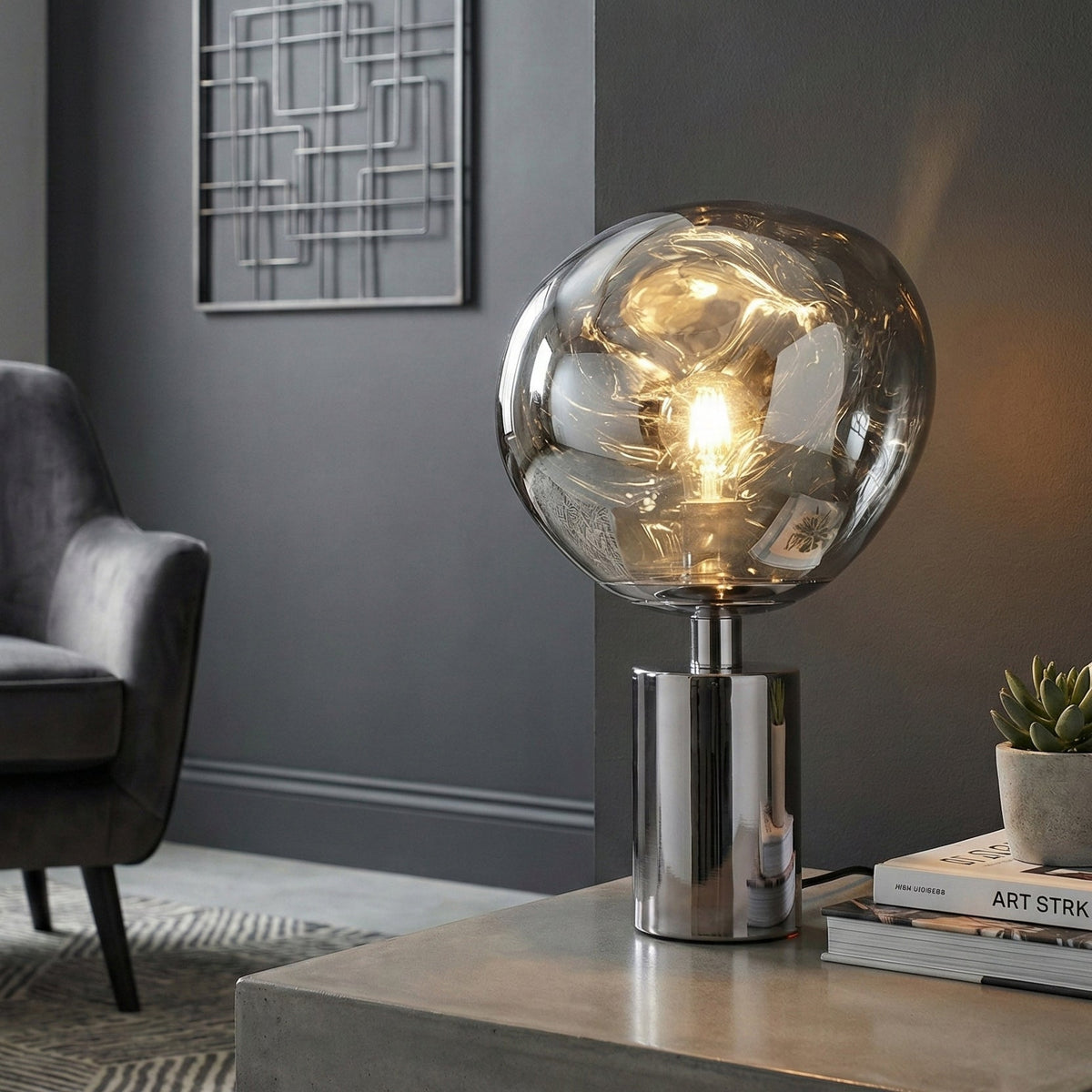Table Lamp with Melted Lava Texture in Gold, Rose Gold or Silver | Sansoti