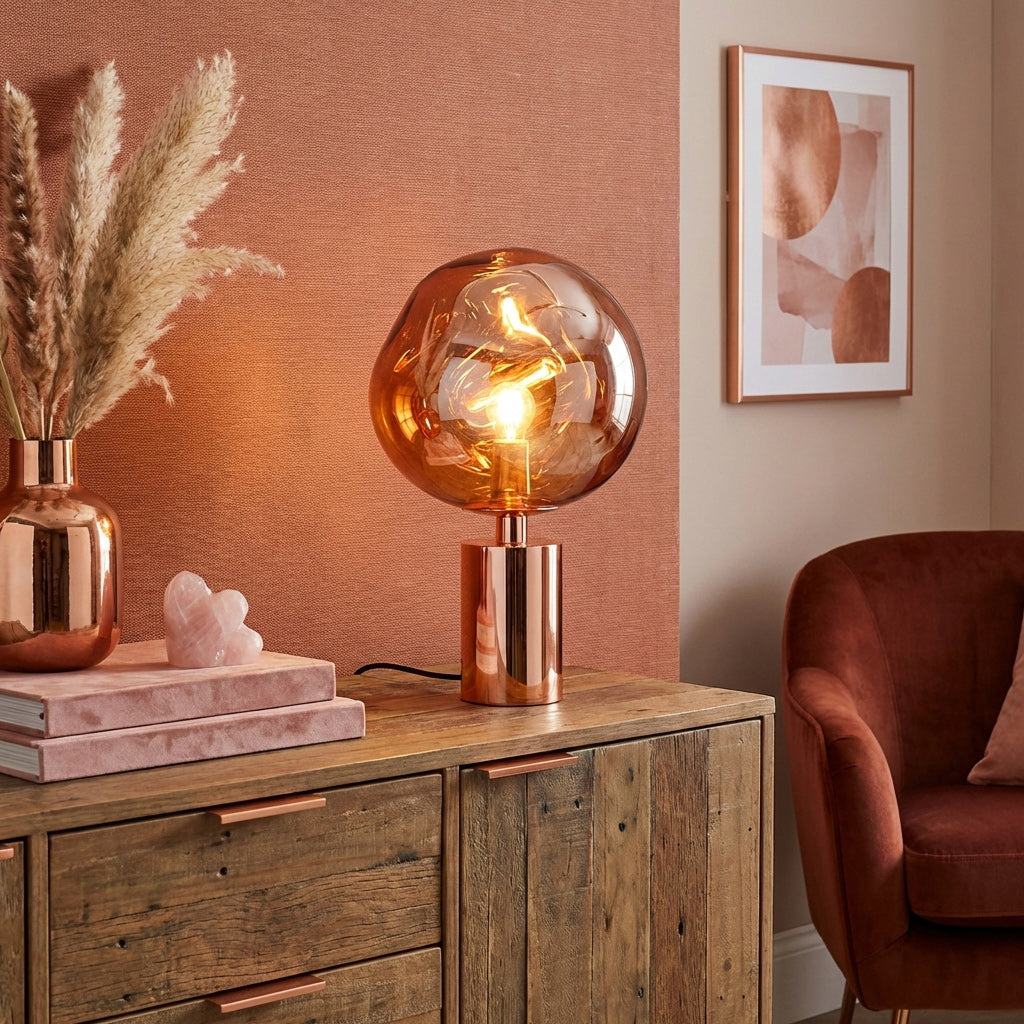 Table Lamp with Melted Lava Texture in Gold, Rose Gold or Silver | Sansoti