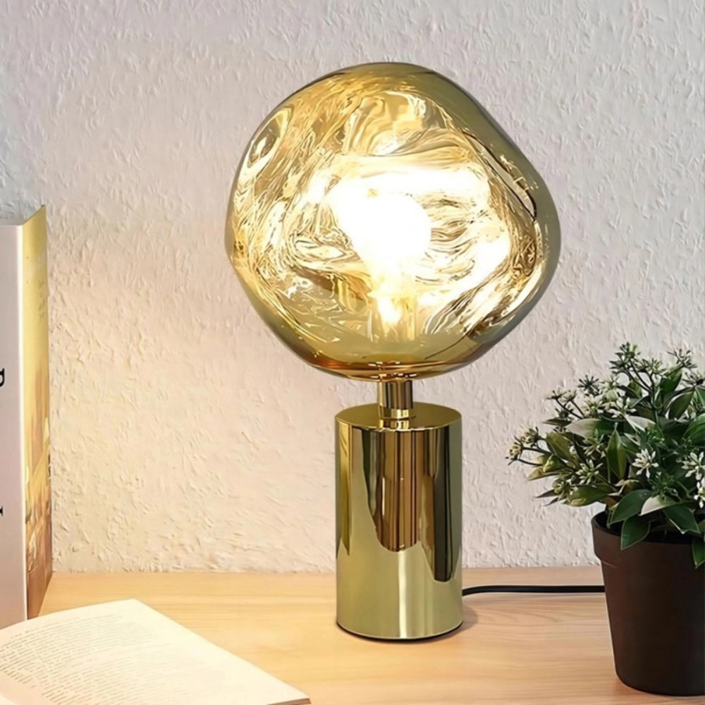 Table Lamp with Melted Lava Texture in Gold, Rose Gold or Silver | Sansoti