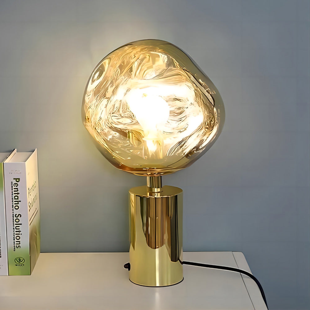 Table Lamp with Melted Lava Texture in Gold, Rose Gold or Silver | Sansoti