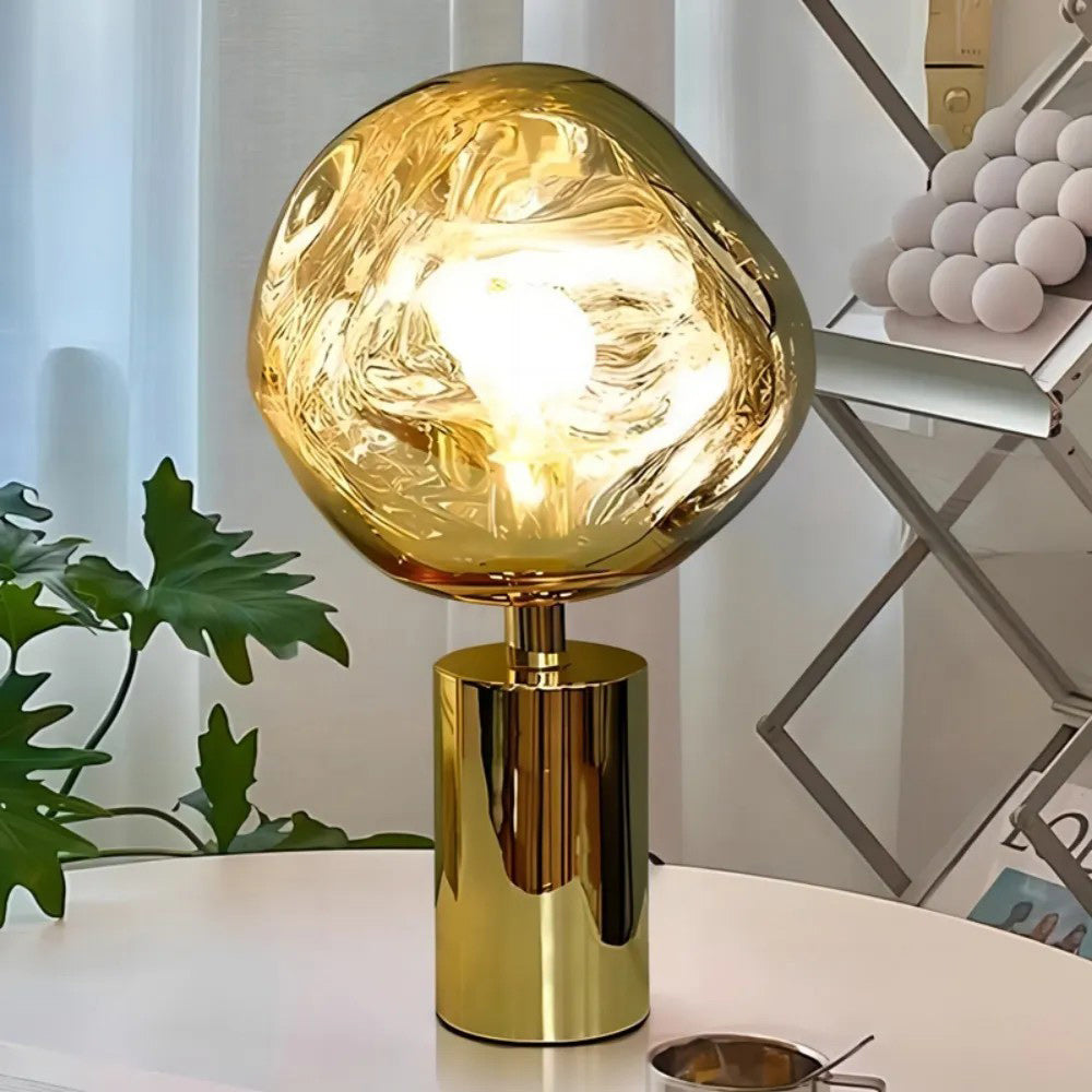 Table Lamp with Melted Lava Texture in Gold, Rose Gold or Silver | Sansoti