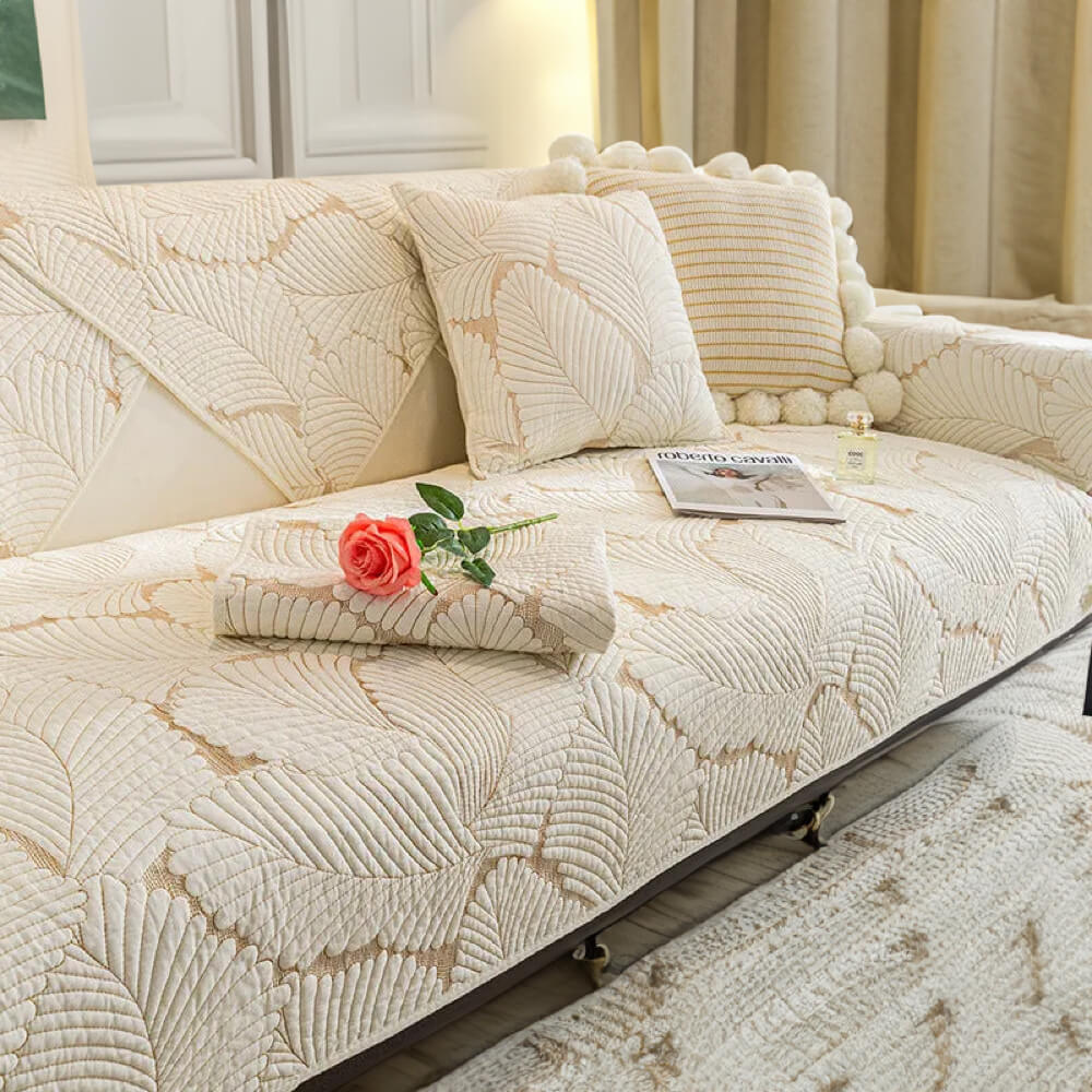 Leaf Pattern Sofa Cover Non-Slip Furniture Protector Cotton Pet Stain Protection Multifunctional | Sansoti