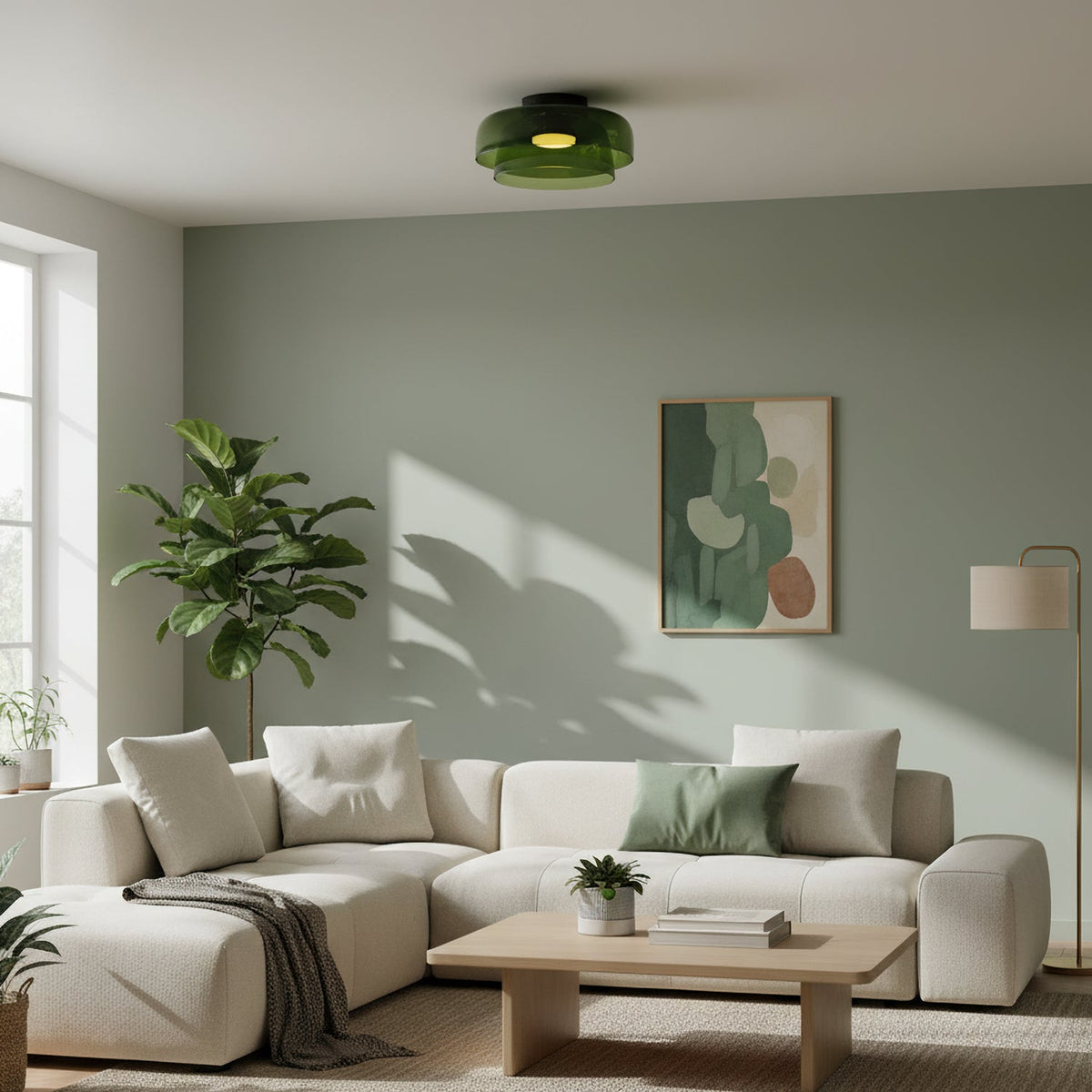 Plafonnier Verre Superposé Métal Noir Vert Gris Fumé Orange LED 32-42cm 3 Couleurs de Lumière | Sansoti