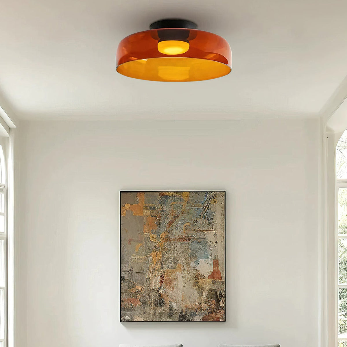 Plafonnier Verre Superposé Métal Noir Vert Gris Fumé Orange LED 32-42cm 3 Couleurs de Lumière | Sansoti