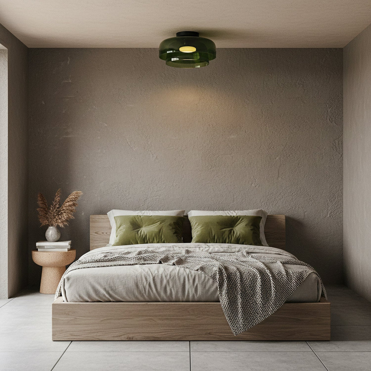 Plafonnier Verre Superposé Métal Noir Vert Gris Fumé Orange LED 32-42cm 3 Couleurs de Lumière | Sansoti