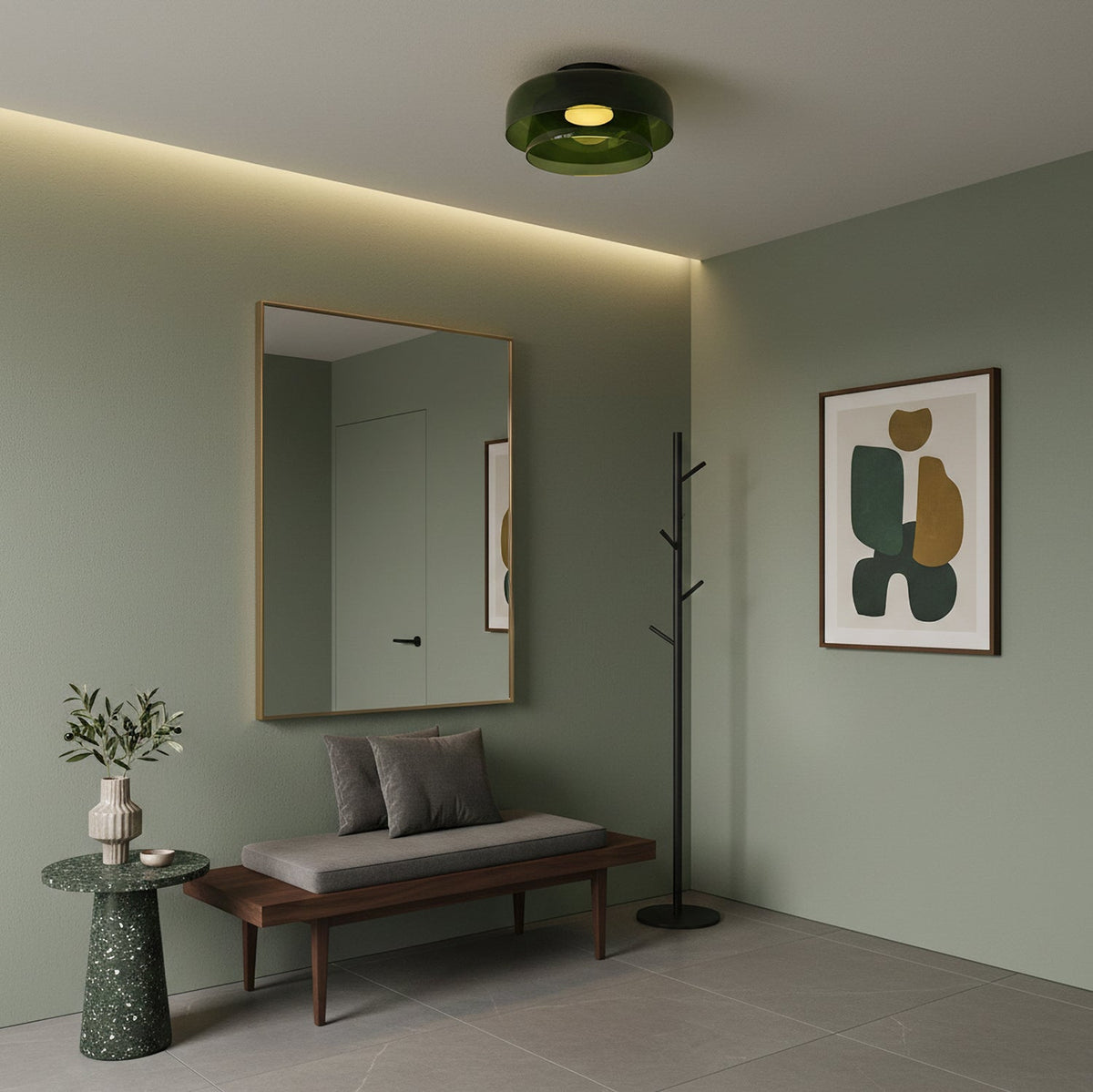 Plafonnier Verre Superposé Métal Noir Vert Gris Fumé Orange LED 32-42cm 3 Couleurs de Lumière | Sansoti