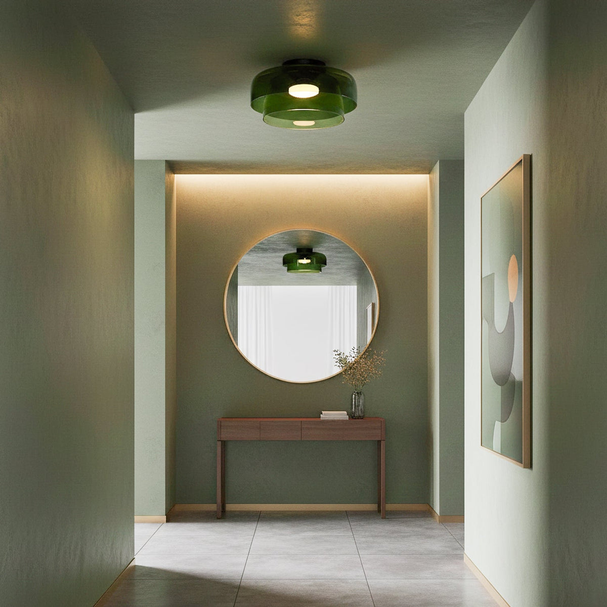 Plafonnier Verre Superposé Métal Noir Vert Gris Fumé Orange LED 32-42cm 3 Couleurs de Lumière | Sansoti