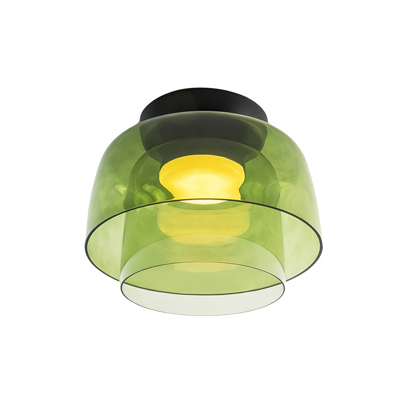 Plafonnier Verre Superposé Métal Noir Vert Gris Fumé Orange LED 32-42cm 3 Couleurs de Lumière | Sansoti