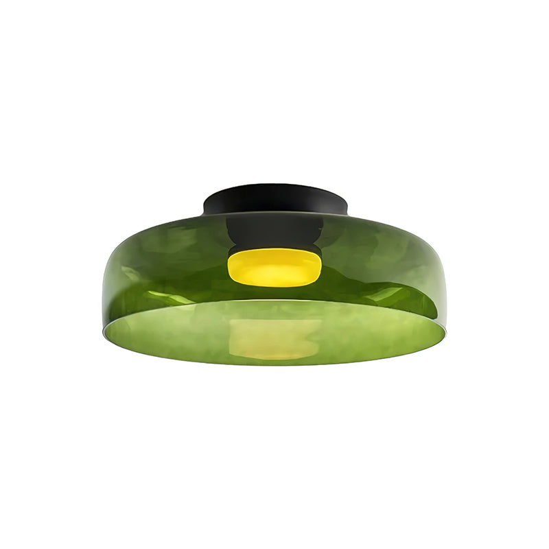 Plafonnier Verre Superposé Métal Noir Vert Gris Fumé Orange LED 32-42cm 3 Couleurs de Lumière | Sansoti