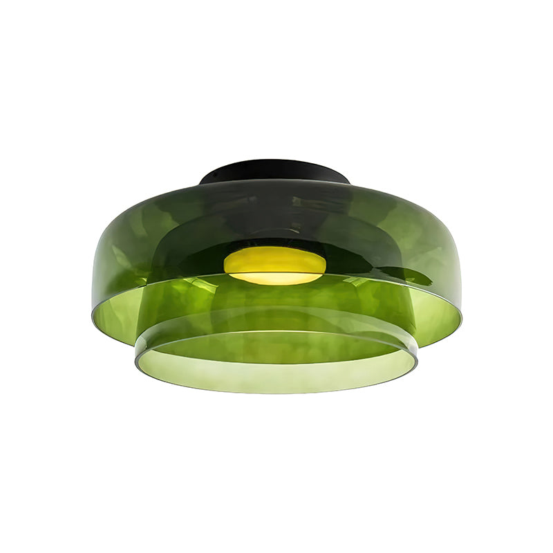 Plafonnier Verre Superposé Métal Noir Vert Gris Fumé Orange LED 32-42cm 3 Couleurs de Lumière | Sansoti