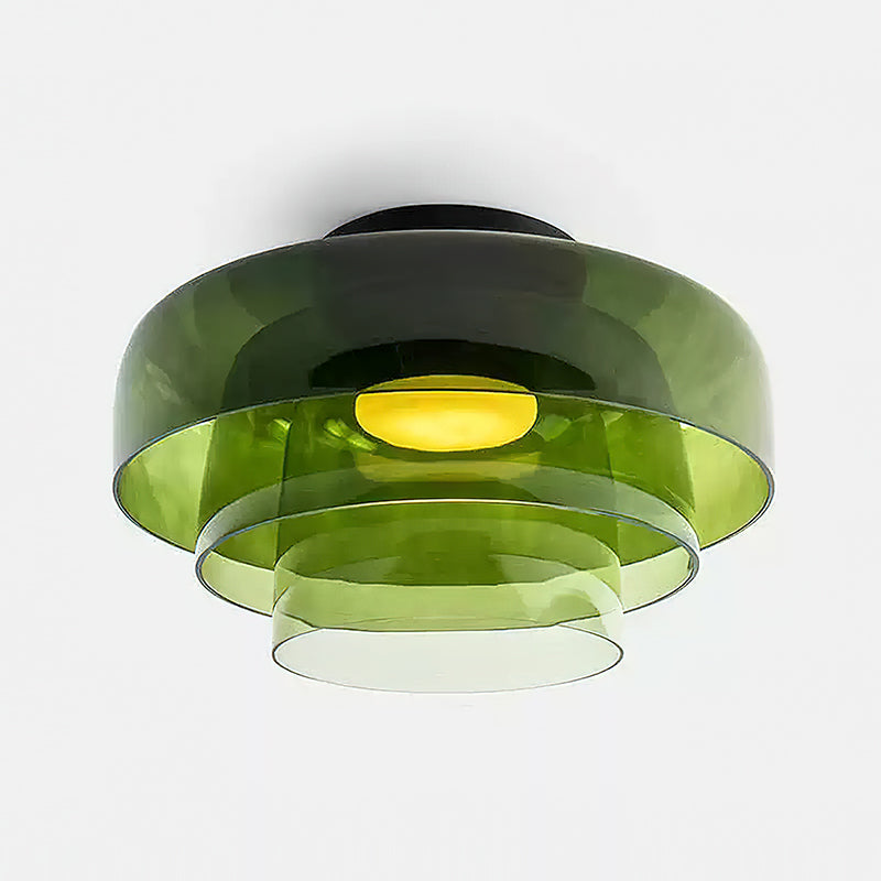 Plafonnier Verre Superposé Métal Noir Vert Gris Fumé Orange LED 32-42cm 3 Couleurs de Lumière | Sansoti