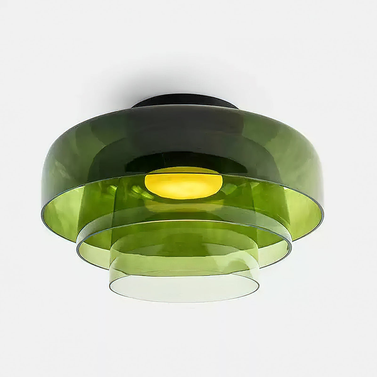 Plafonnier Verre Superposé Métal Noir Vert Gris Fumé Orange LED 32-42cm 3 Couleurs de Lumière | Sansoti