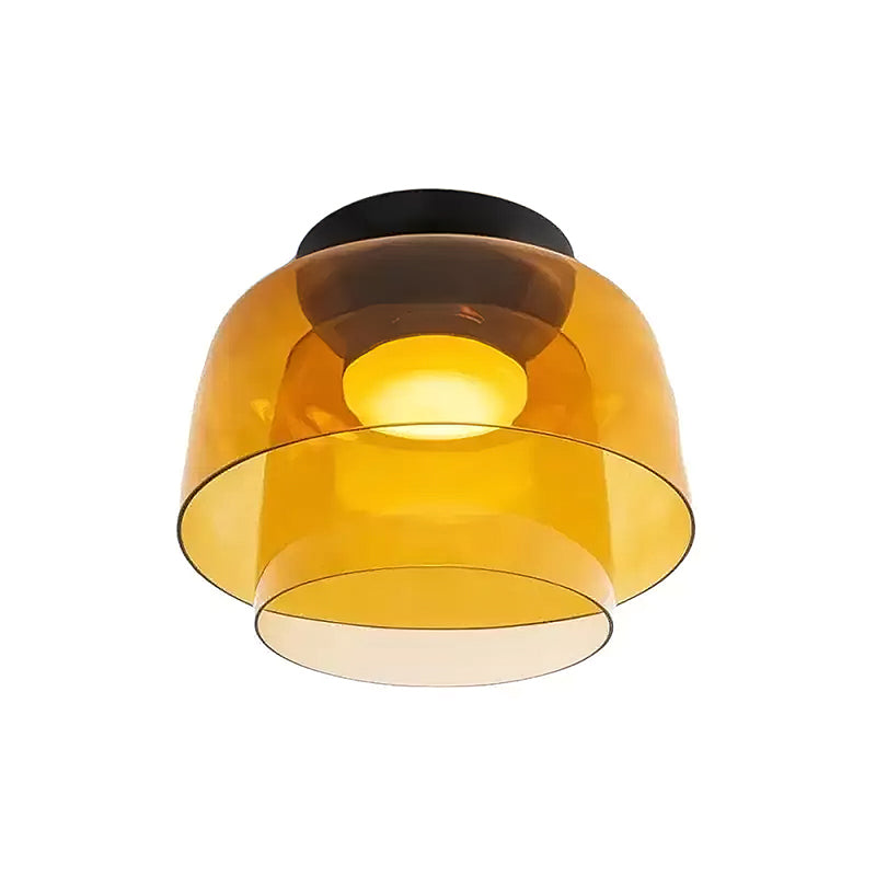 Plafonnier Verre Superposé Métal Noir Vert Gris Fumé Orange LED 32-42cm 3 Couleurs de Lumière | Sansoti