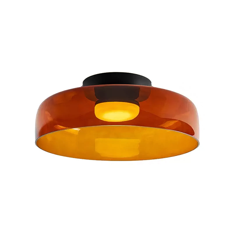 Plafonnier Verre Superposé Métal Noir Vert Gris Fumé Orange LED 32-42cm 3 Couleurs de Lumière | Sansoti