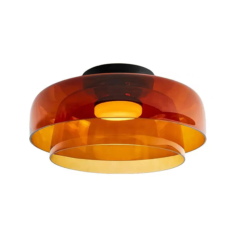 Plafonnier Verre Superposé Métal Noir Vert Gris Fumé Orange LED 32-42cm 3 Couleurs de Lumière | Sansoti