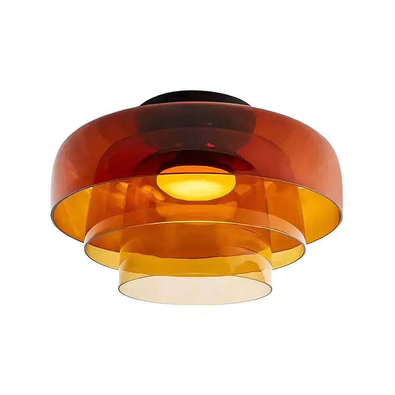 Plafonnier Verre Superposé Métal Noir Vert Gris Fumé Orange LED 32-42cm 3 Couleurs de Lumière | Sansoti