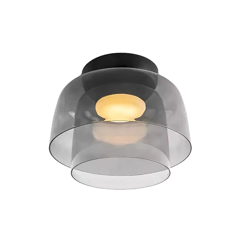 Plafonnier Verre Superposé Métal Noir Vert Gris Fumé Orange LED 32-42cm 3 Couleurs de Lumière | Sansoti