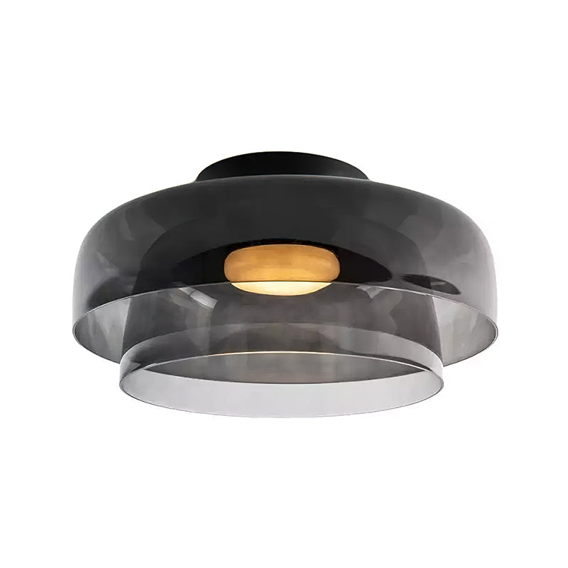 Plafonnier Verre Superposé Métal Noir Vert Gris Fumé Orange LED 32-42cm 3 Couleurs de Lumière | Sansoti