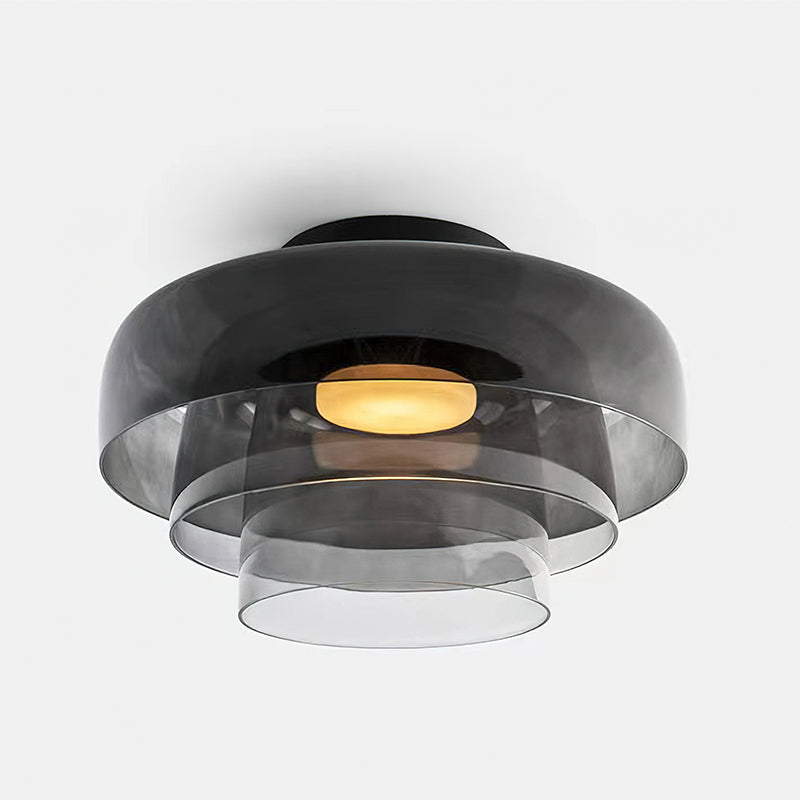 Plafonnier Verre Superposé Métal Noir Vert Gris Fumé Orange LED 32-42cm 3 Couleurs de Lumière | Sansoti