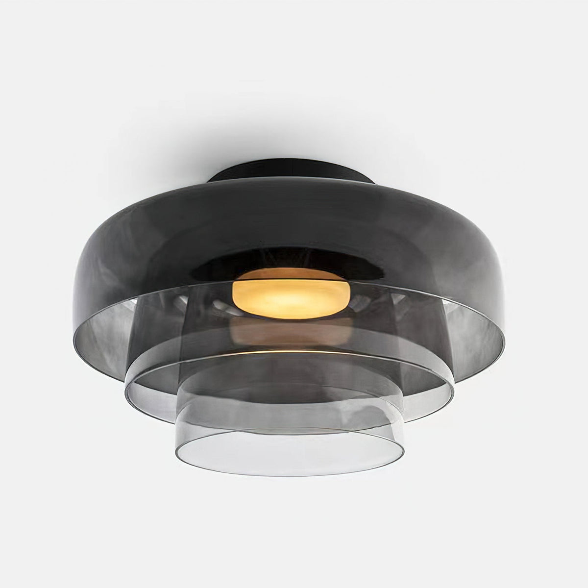 Plafonnier Verre Superposé Métal Noir Vert Gris Fumé Orange LED 32-42cm 3 Couleurs de Lumière | Sansoti
