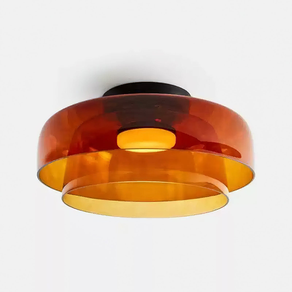 Plafonnier Verre Superposé Métal Noir Vert Gris Fumé Orange LED 32-42cm 3 Couleurs de Lumière | Sansoti