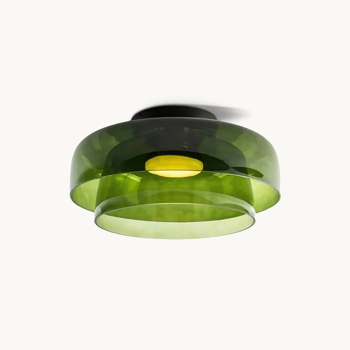 Plafonnier Verre Superposé Métal Noir Vert Gris Fumé Orange LED 32-42cm 3 Couleurs de Lumière | Sansoti