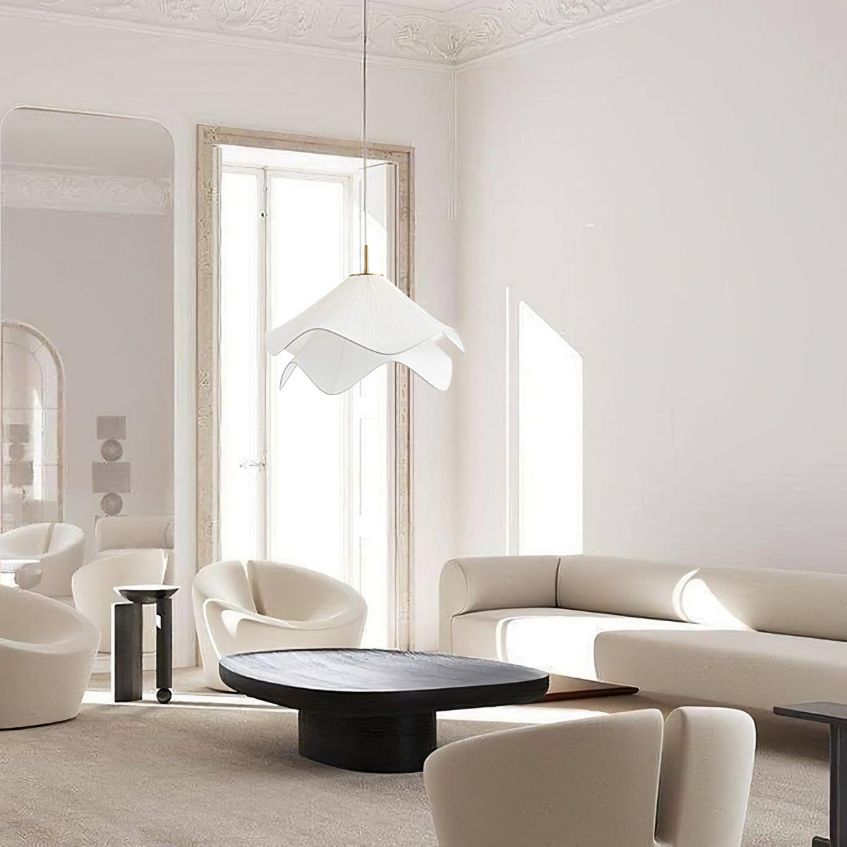 Layered pleated shade pendant lamp — Petal-like light gold fitting E26/E27 sloped-ceiling mounting | Sansoti