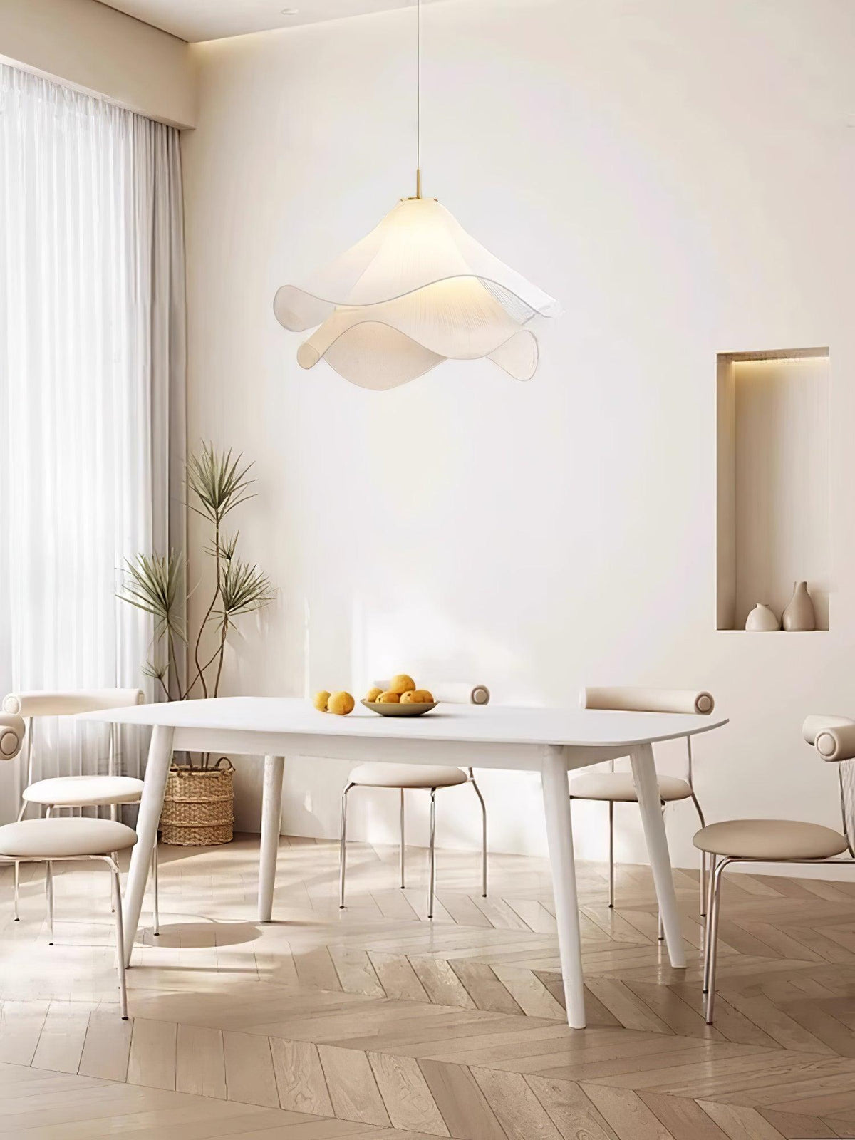 Layered pleated shade pendant lamp — Petal-like light gold fitting E26/E27 sloped-ceiling mounting | Sansoti