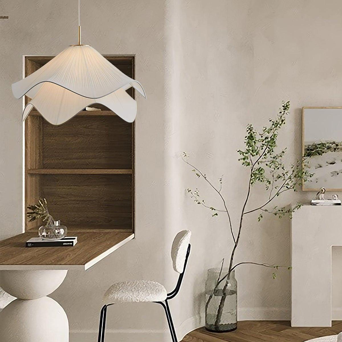 Layered pleated shade pendant lamp — Petal-like light gold fitting E26/E27 sloped-ceiling mounting | Sansoti