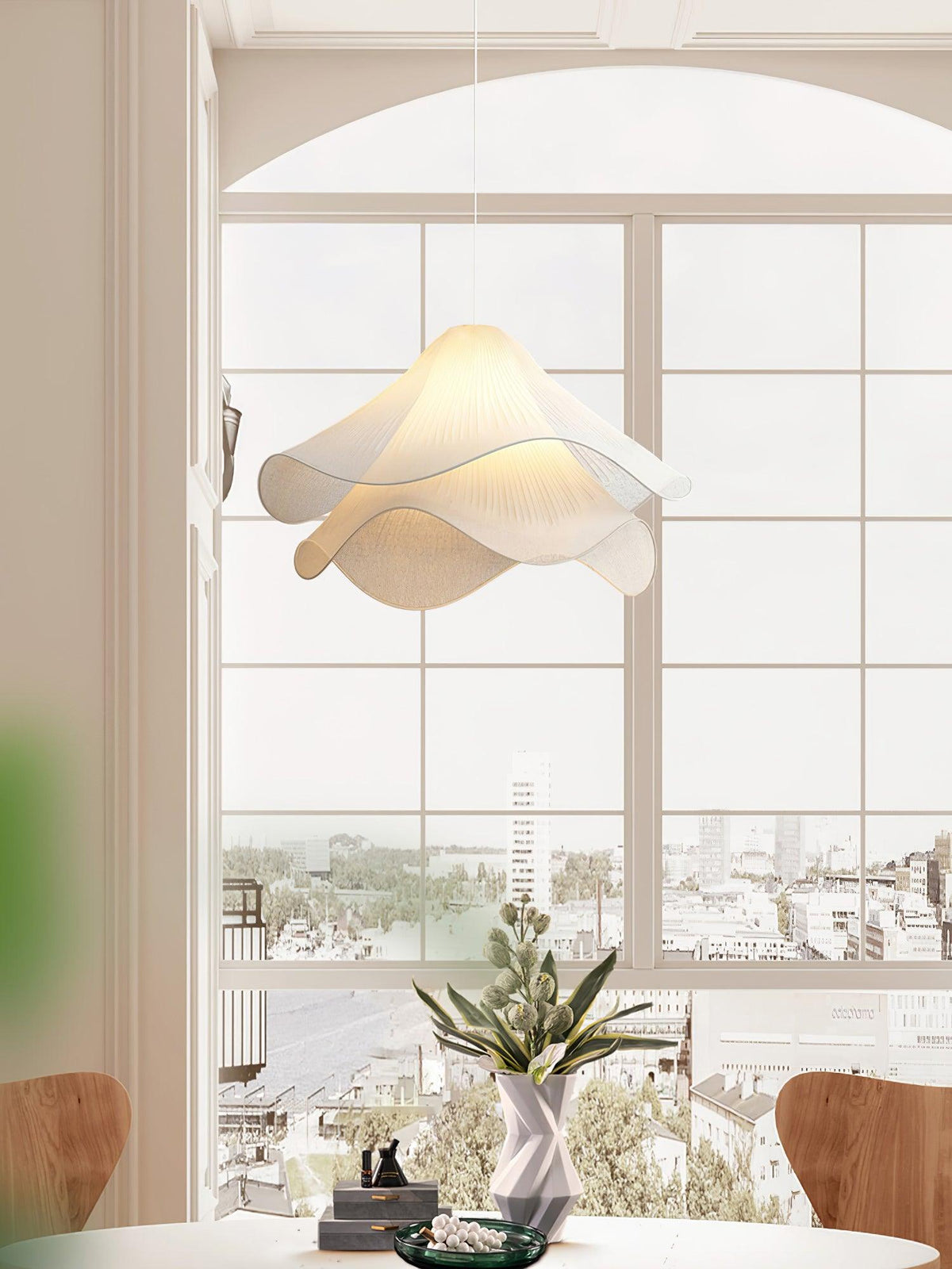 Layered pleated shade pendant lamp — Petal-like light gold fitting E26/E27 sloped-ceiling mounting | Sansoti