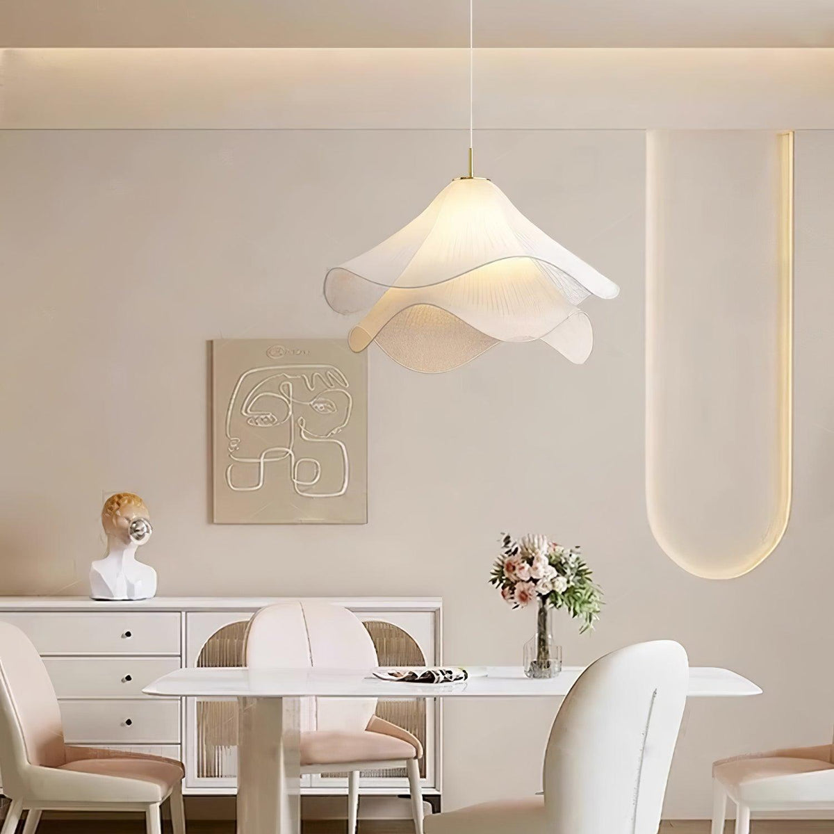 Layered pleated shade pendant lamp — Petal-like light gold fitting E26/E27 sloped-ceiling mounting | Sansoti
