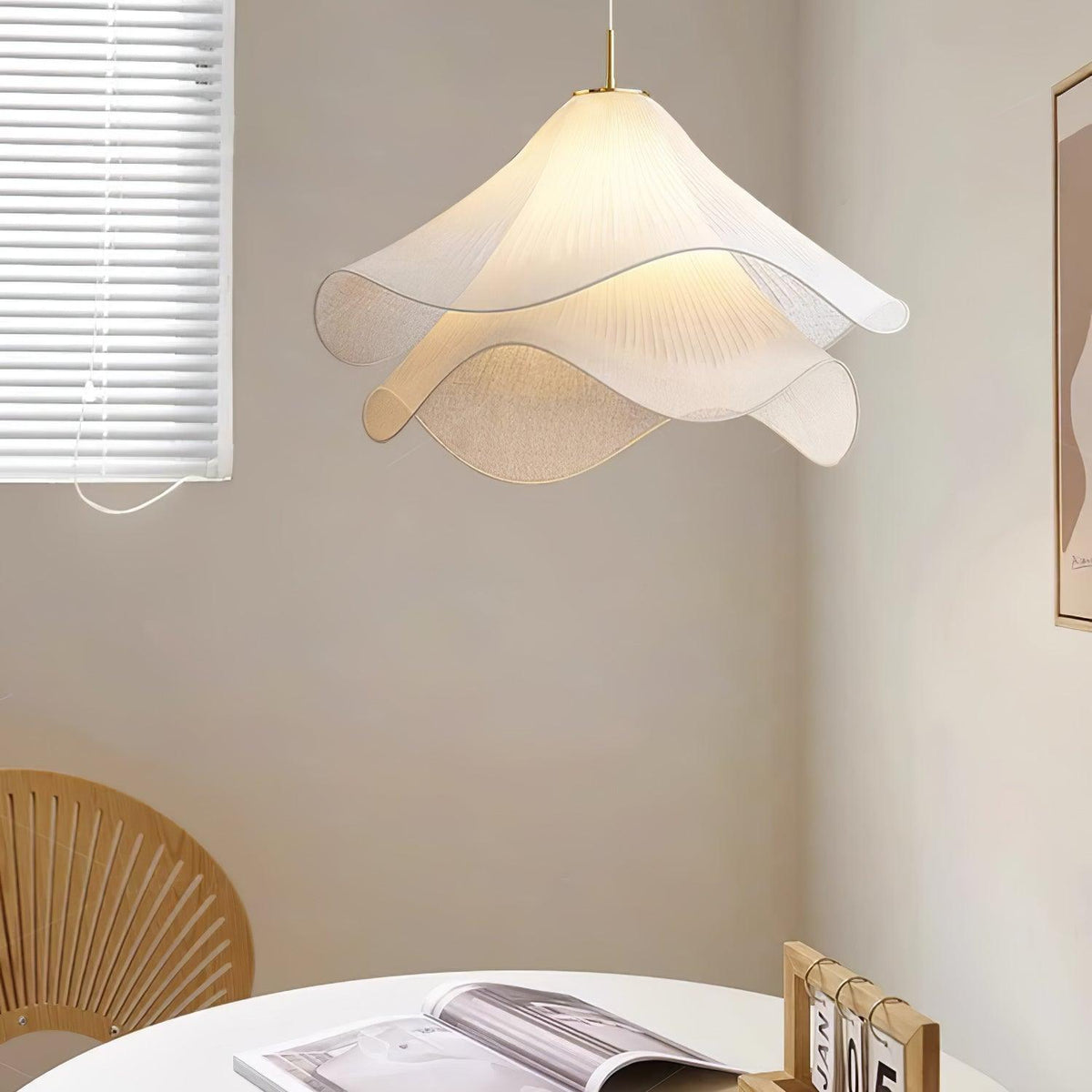 Layered pleated shade pendant lamp — Petal-like light gold fitting E26/E27 sloped-ceiling mounting | Sansoti