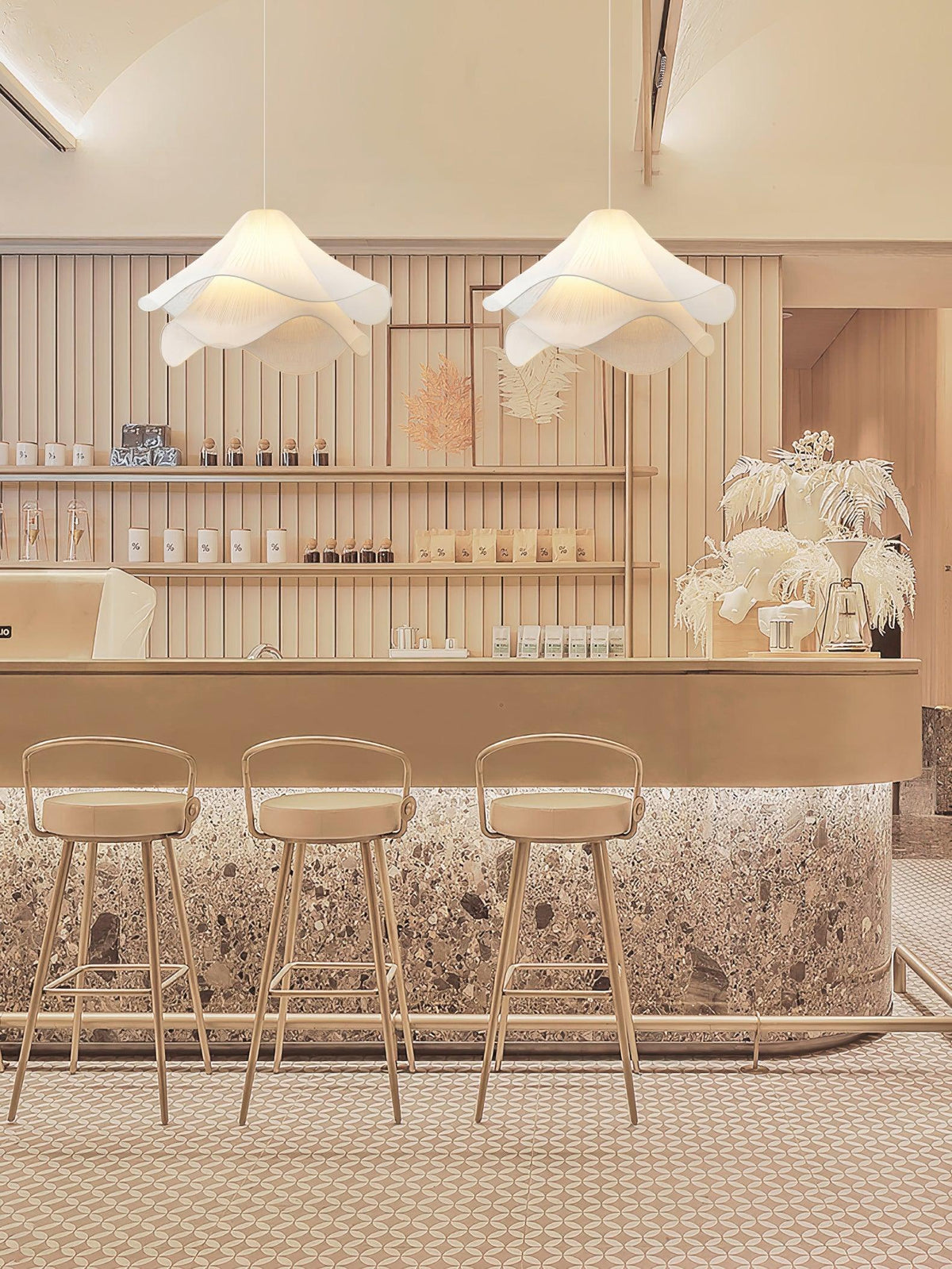 Layered pleated shade pendant lamp — Petal-like light gold fitting E26/E27 sloped-ceiling mounting | Sansoti