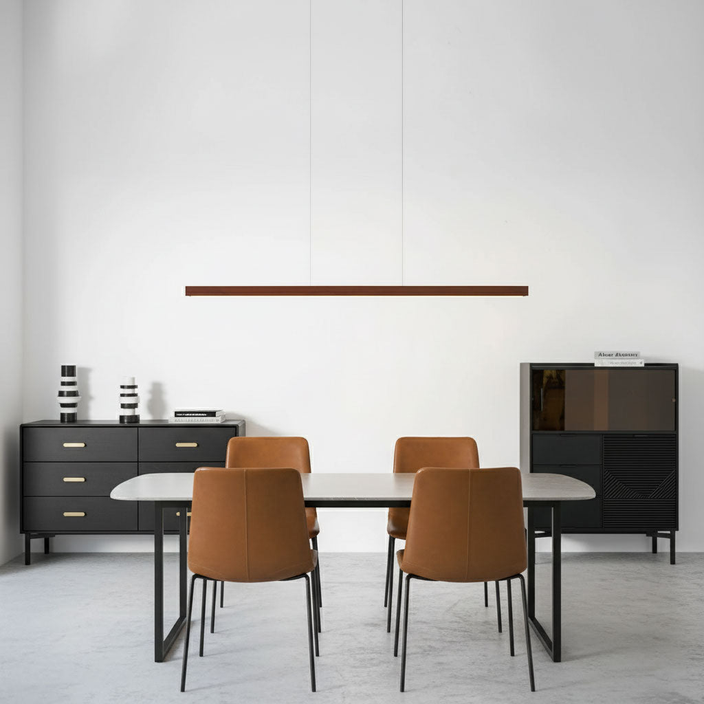 LED-Hängeleuchte Holz linear warmes Licht Esstisch Kochinsel minimalistisch Japandi Design verstellbares Kabel Balkenlampe | Sansoti