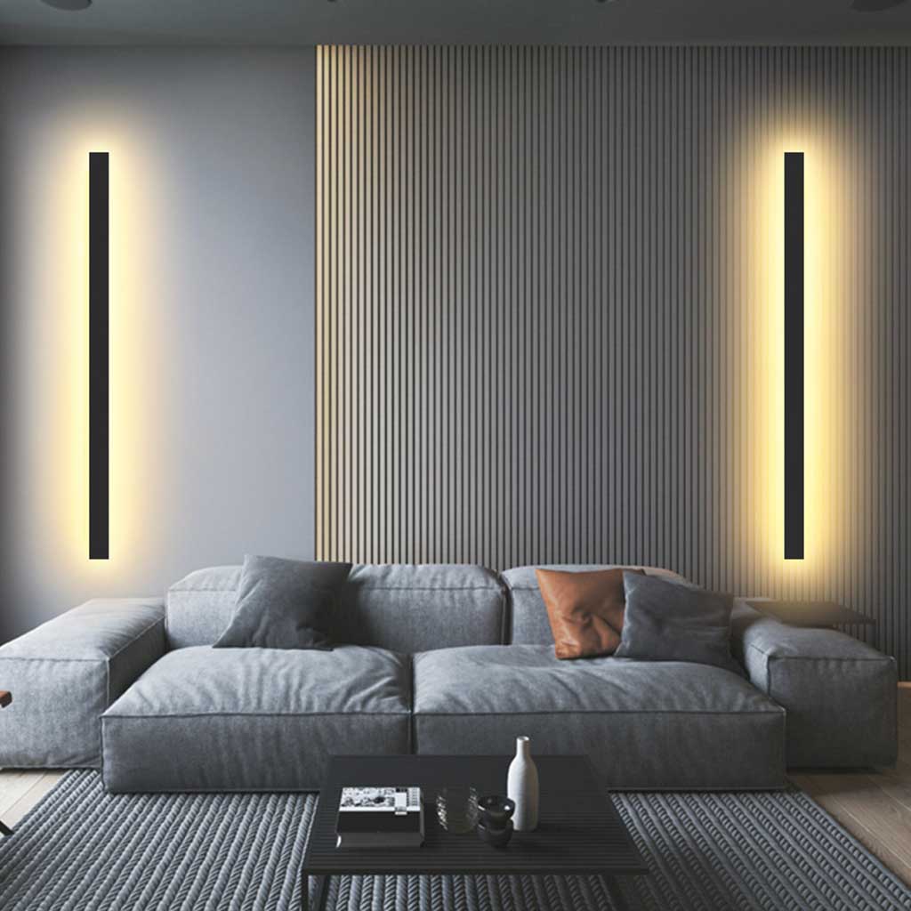 Linear LED Wall Light Aluminum Dimmable Black White Modern Slim Design Bedroom Living Room Ambient Lighting | Sansoti